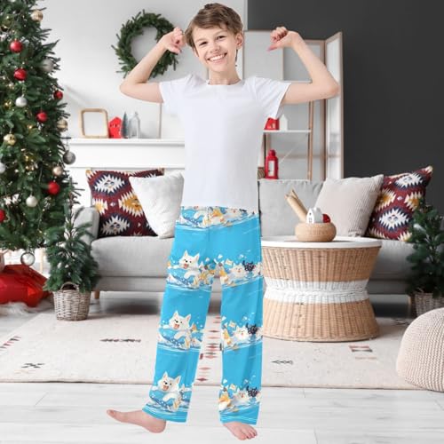 Boy's Pants Cat Dog Swim Jogger Pants Elastic Waist Long Bottoms Trousers with Pockets 6-14 Years2