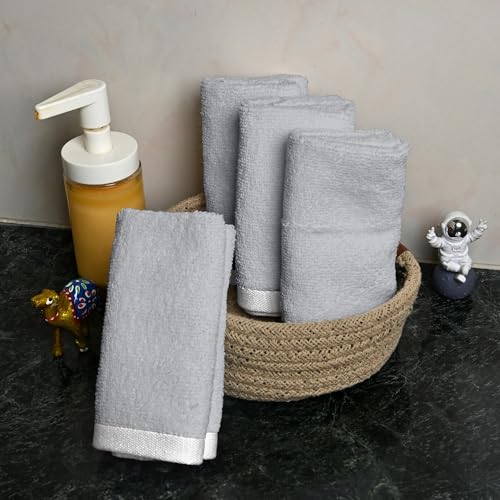 Image of Divine Casa 500 GSM Cotton Face Towel Set of 4 | 30 x 30 CM Grey Ultra Soft Cotton Face Towels | Quick Dry Washcloth Set