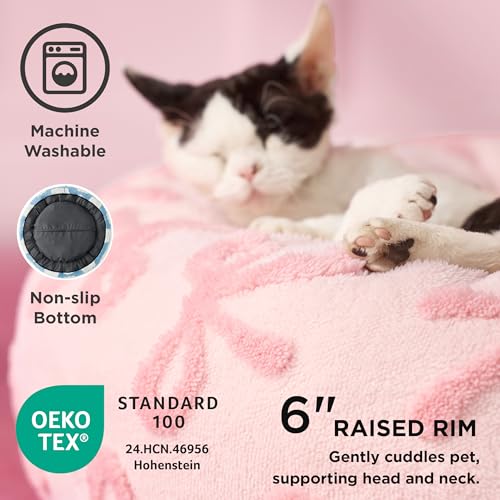 Image of LE SURE Shown on TV Donut Cat Beds for Indoor Cats - Round Small Dog Bed Calming Bed Gift for Pets, Home Decor Cute Modern Beds with Jacquard Shaggy Plush & Anti Slip Bottom, 20 Inch, Pink Taffy