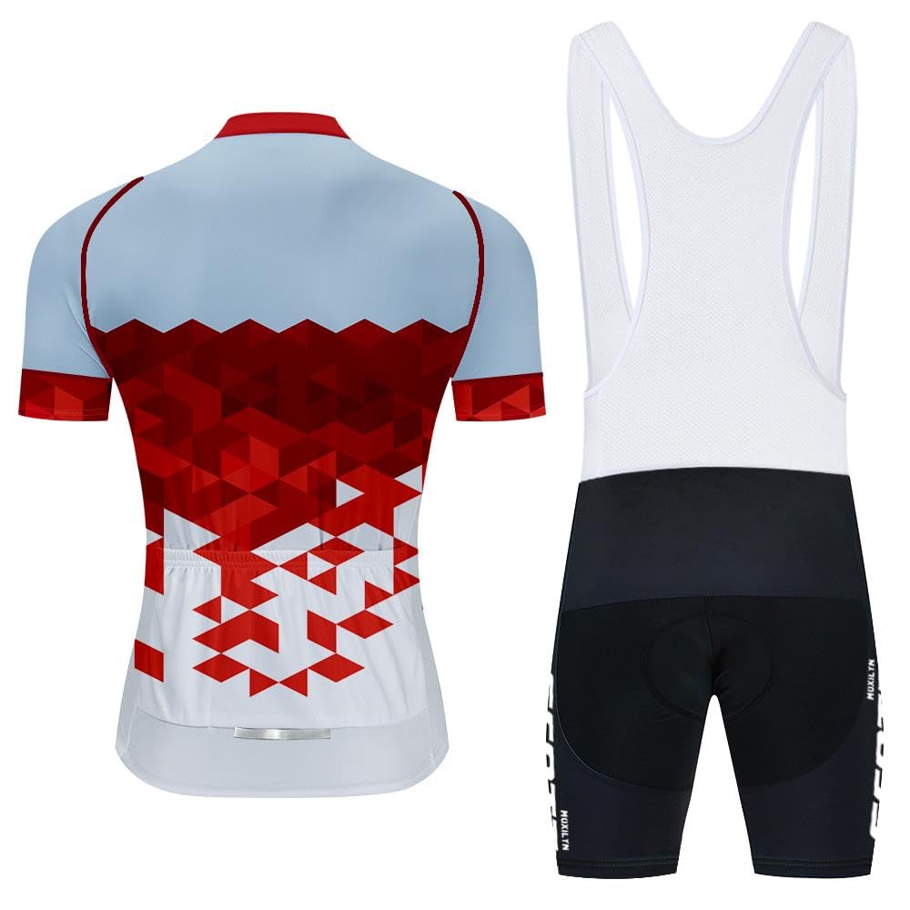 Moxilyn Abbigliamento Ciclismo Set Manica Corta Tuta Ciclismo Uomo Completo Ciclismo Estivo per Bici da MTB con Pantaloncini Imbottiti in Gel Traspirante