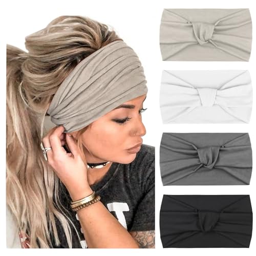 Image of DRESHOW 4 Pack Turban Headbands for Women Wide Vintage Head Wraps Knotted Cute Hair Band Accessories