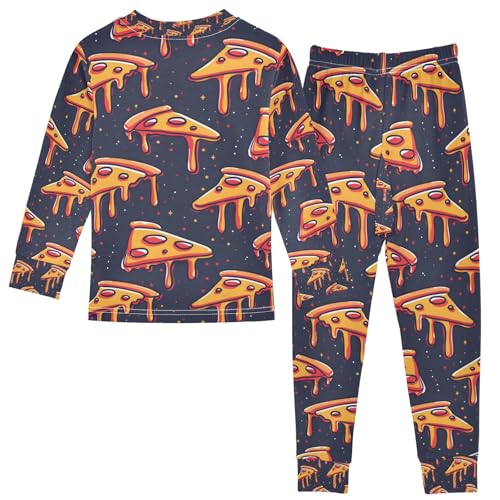 senya Pizza Slices on Dark Space Pajamas Set Long Sleeve Soft Cotton Sleepwear 2 Piece2