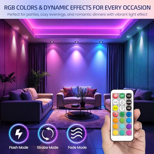 E14 Colour Changing LED Light Bulb, RGB Dimmable Smart Bulb with Remote, Warm & Cool White, Memory Function, for Mood Lighting & Decor, 2-Pack - Image 3