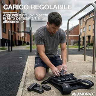 Amonax Giubbotto Zavorrato 10kg / 20kg / 30kg, Gilet Zavorrato Regolabile con Elementi Riflettenti per Uomo e Donna, per Allenamento Fitness, Camminata e Aumento della Massa Muscolare