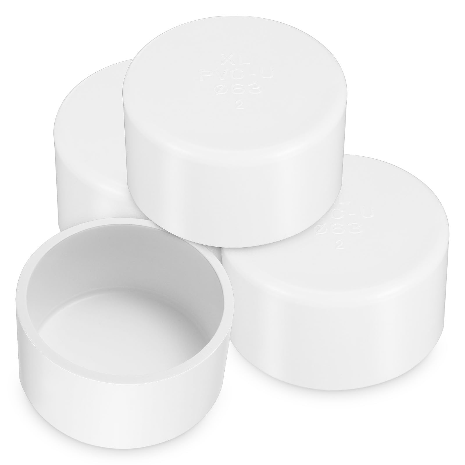SEWACC Lot de 4 Bouchons D'extrémité Pvc 63 Mm Blanc, Embouts de Tuyau Pvc Robustes, Raccords Étanches pour Plomberie Domestique et Industrielle, Accessoires Plomberie
