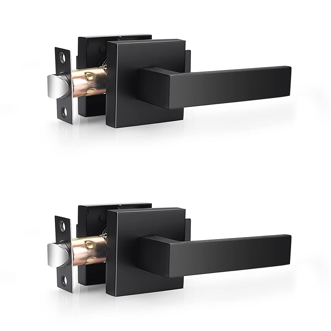 Probrico哑光黑色通道门把手方形设计，室内重型非锁定把手，适用于左右开门，二件装