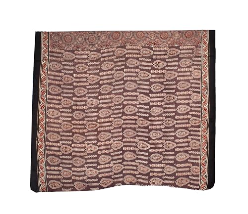 Image of Ethnics of Kutch Womenss Ajrakh Modal Silk Natural Dye Hand Block Print Saree with Blouse Piece - 5.5 Mtr Length