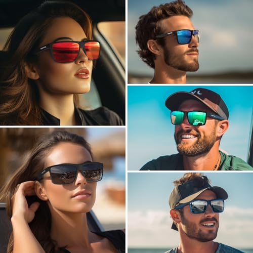 WISTON Polarized Sunglasses for Men Women Large Rectangular Classic UV400 Protection Driving Fishing Shades Sun Glasses Black/Blue2