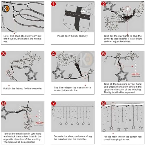 Image of K D 6+6 Star Multi Curtain LED String Lights, 138 LEDs Multi (3.5 ft Length + 0.5 FT Length After Adapter = 4ft) with 8 Modes Indoor Outdoor for Home, Diwali, Christmas