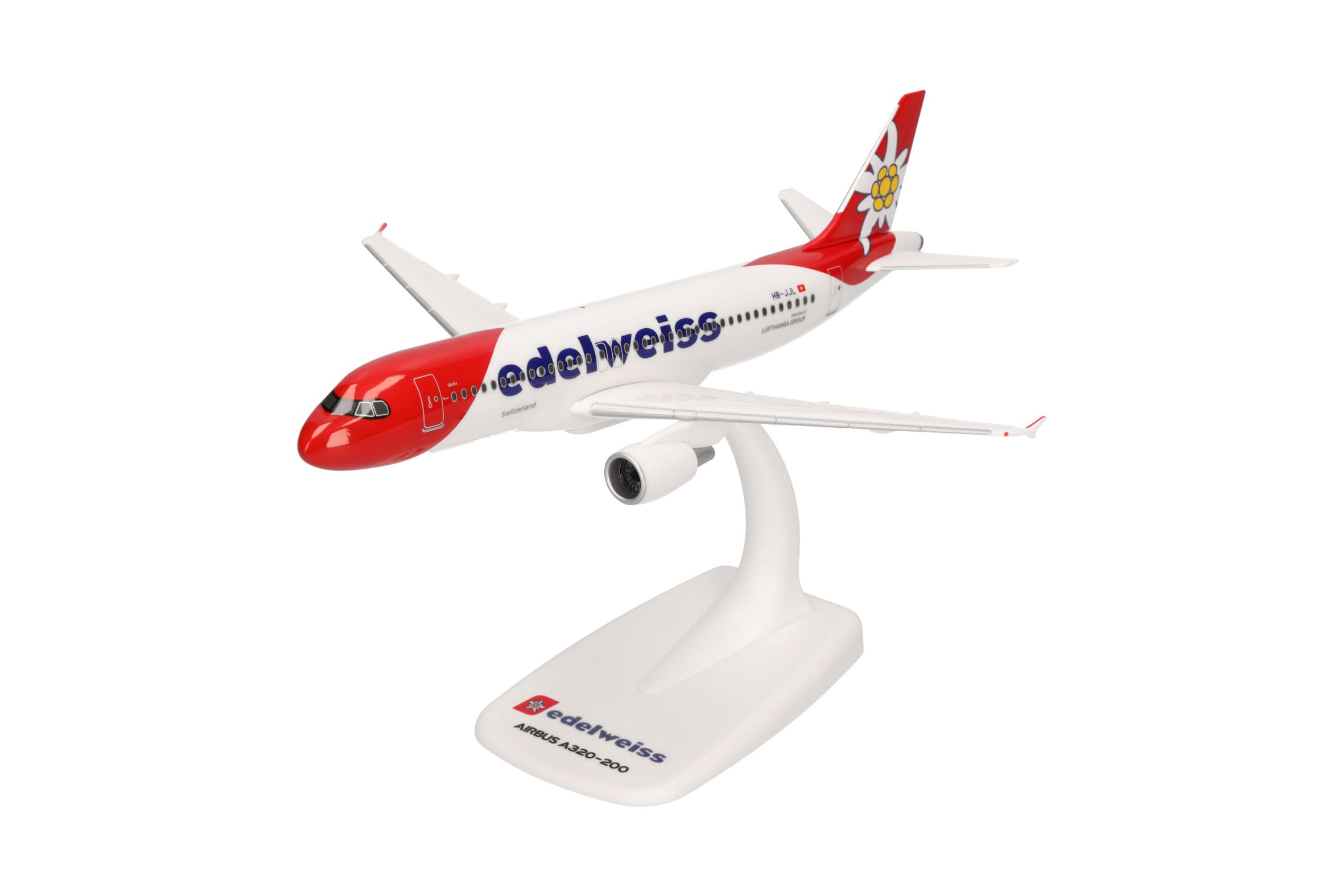 Herpa modèle Snap-Fit Avion Edelweiss Air Airbus A320 – Nouvelle livrée, Miniature à l’échelle 1:200, pièce de Collection, modèle avec Socle, Plastique