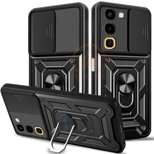 Image of Armor Bumper Back Cover Case for Realme Narzo 100X 5G Rotating Camera Cover, Ring Holder & Kickstand | Heavy Duty & 360 Degree Protection Back Cover for Realme Narzo 100X 5G (Black)