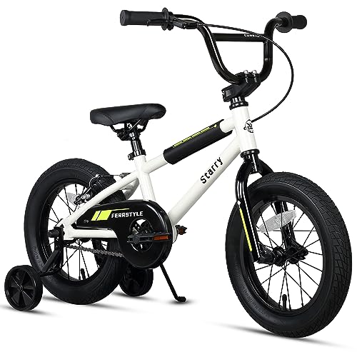 cubsala 14 Inch Little Kids Bike BMX Style Bicycle with Training Wheels Coaster & Rear V Brake for 3 4 5 Years Old Boys Girls, White