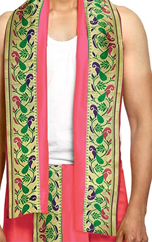 Image of Rameshwaram Fabrics Readymade Dhoti for Men, Velcro Style Stitched Mens Silk Dhoti Pant with Stole Set