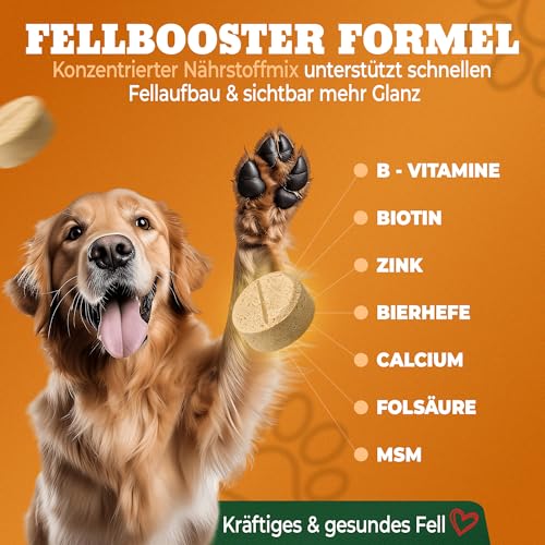 NATIVIVO Fellpflege Hund - Juckreiz Hund Fellpflege - Fellkomplex Biotin & Zink - Unterstützend bei Juckreiz - Biotin für Hunde Glänzendes Fell - 100 Tabletten Nahrungsergänzungsmittel für Hunde