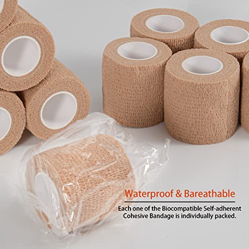 24 Pack Self Adherent Cohesive Bandage Wrap, 2” X 5 Yards Stretch Non Woven Self Adhesive Tape - Skin Colour Athletic Elastic Bandage For First Aid Medical, Sports, Ankle, Wrist Sprains #TOP1