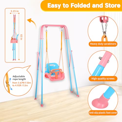 Image of 4 in 1 Toddler Swing Set & Baby Jumper, Foldable Swing Set for Backyard