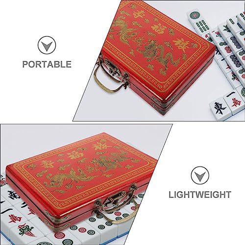 Caja portátil vintage para mahjong de madera miniatura 3