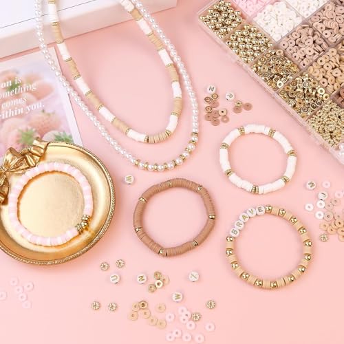 Image of MAGHROLA Jewelry Bracelet Making Kit - Flat Polymer DIY Clay Bead for Children's,Adults | DIY Letter Plastic Polymer Beads Friendship Bracelet Kit for 6-12 Years Old Little Girls | Birthday Gift,Brown