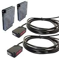 STBTECH 2er Pack Lichtschrankensensor Innenwandmontage NPN (NO oder NC schaltbar) Reflektierender Lichtschranke Spiegel reflexion N?herungsschalter mit 2 m Kabel,Reflektorplatte,2 m induktionsabstand