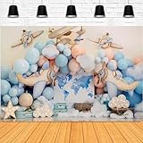 Large 3D Airplane Hot Air Balloon Background Children Room Birthday Party Photographic Backdrop Vinyl Cake Smash Kid Boy Birthday Party Backdrop Photophone Photozone,7x5ft