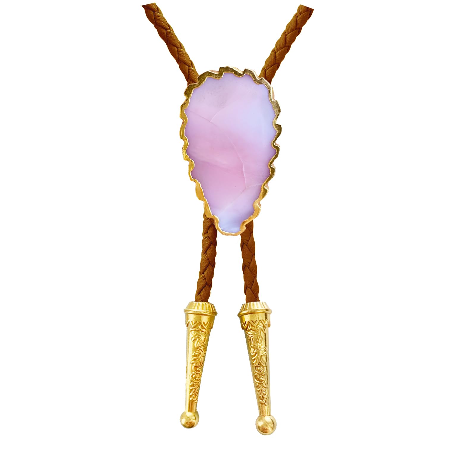 Daisy Del Sol Gemstone Bolo Tie Braided Vegan Faux Leather Natural Stone Gold Handmade Necklace Adjustable Boho Western Jewelry