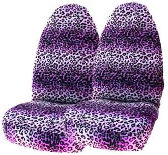 A Set of 2 Universal-Fit Front Animal Print Front Bucket Seat Covers - Leopard Purple