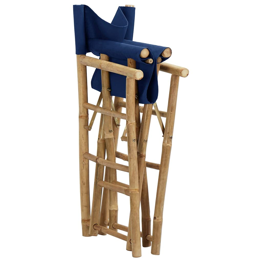 Lot de 2 chaises de réalisation, pliables, en bambou, avec revêtement en tissu, bleues, pour terrasse et balcon, peu encombrantes et faciles à nettoyer