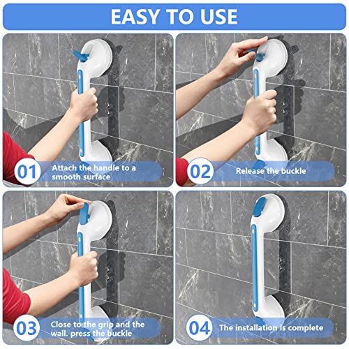 2 Pack Suction Cups Grab Bar 16 Inch, Zepolu Anti-Slip Bathroom Grab Bar Safety Balance Handrail, Handicap Elderly Senior Injury Disable Vacuum Suction Assist Shower Handle (1.25" Diameter, Blue) #TOP4