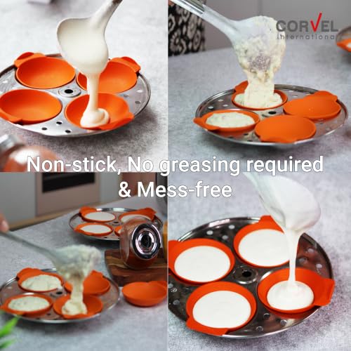 Image of Corvel Silicone Idli Mould | Idli Maker | Idli Liners original, Orange | 24 Pcs | Non stick | Food Grade Silicone | BPA Free | No greasing | Oven, Microwave & Dishwasher Safe