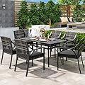 YITAHOME 7 Piece Patio Furniture Set, Outdoor Patio Wicker Conversation Furniture Set with Umbrella Hole and All Iron Frame for Lawn Garden Backyard Deck, Soft Black Cushions (Black)
