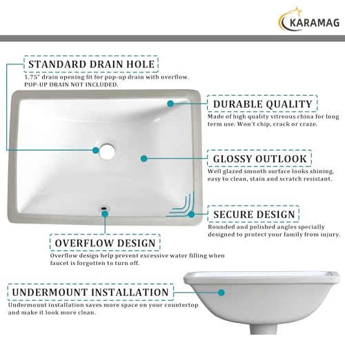 Image of Durable Rectangle Undermount Sink Vitreous Ceramic Lavatory Vanity Bathroom Restroom Sink Pure White (18.3 inchX13.0 inch)
