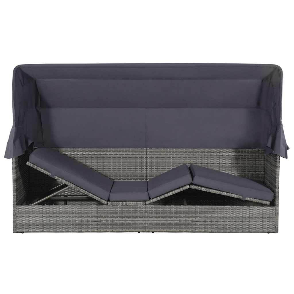 Letto di Riposo Polyratan Grigio 200x120 cm con Baldacchino e Cuscino