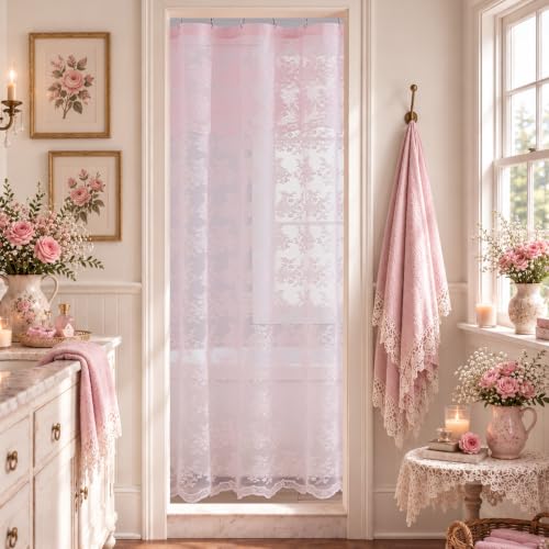 TUDECO Pink Lace 36 x 72 Shower Curtain with Attached Valance by TUDECO - Used condition - Image 6