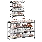 Yaheetech Scarpiera Estensibile in Rete Metallica Organizer Scarpe Ventilato Moderno per Ingresso Corridoio o Spogliatoio Capacità 15-20 Paia di Scarpe (Nero, 4 Livelli)