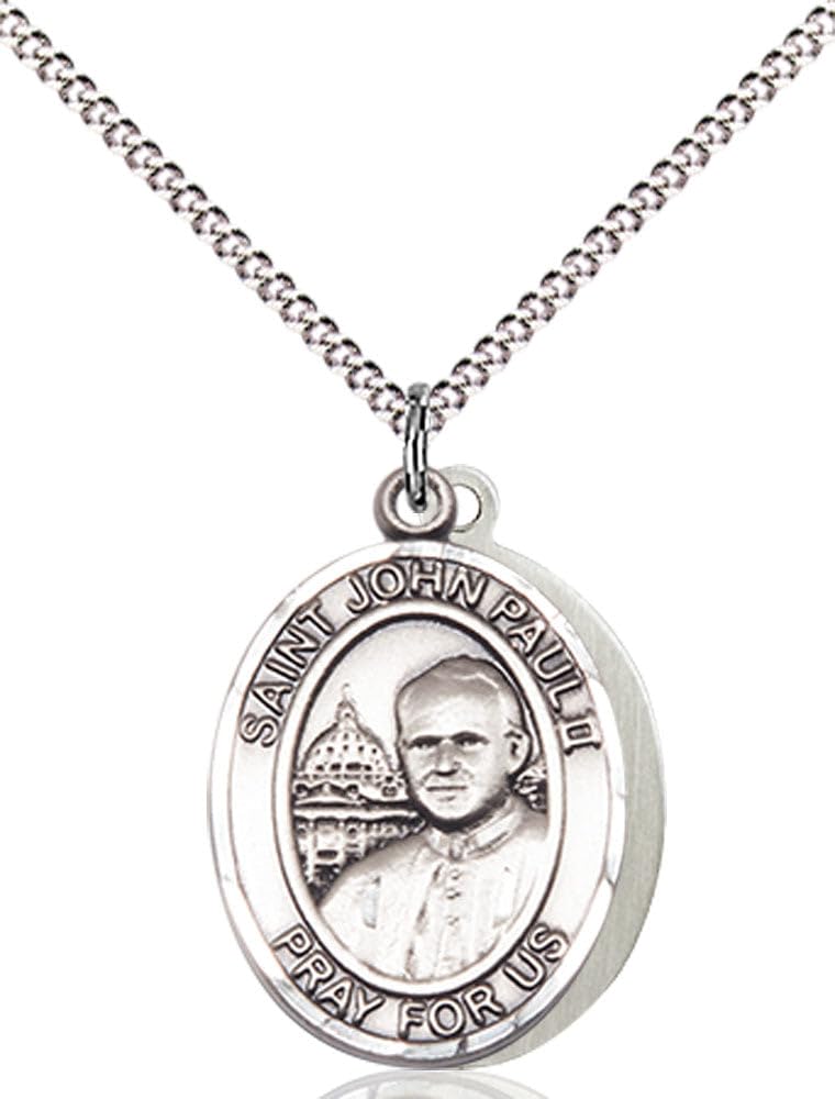 F A Dumont Sterling Silver St. John Paul II Pendant with 18" Stainless Steel Lite Curb Chain.