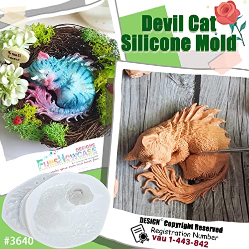 Devil Cat Epoxy Resin Silicone Mold Horned Dragon Kitten Spirit Animal For Polymer Clay, Soap, Candle, Jewelry Making Large Around 3Inch #TOP3