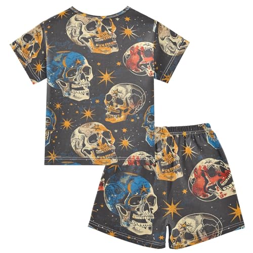 ALAZA Skeleton Sugar Skull Star Planet Pajamas Short Sleeve 2 Piece Sleepwear Top and Bottom Pajama Set Unisex2