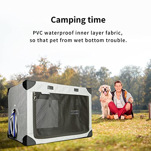 Flaruziy 32In Dog Crates For Medium Dogs And Cats, 3-Doors Collapsible Dog Kennel With Strengthen Sewing Nylon Mesh Cover By Spiral Iron Pipe, Travel Pet Home, Grey #TOP6