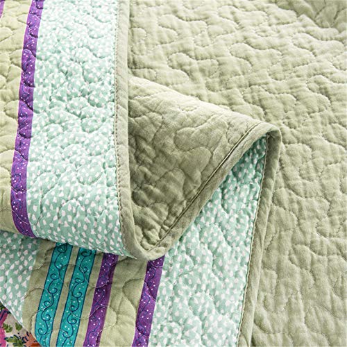 Abreeze Luxury Quilt Set Frosted Pastel Gardenia Bohemian Cotton Patchwork Quilted Coverlet Bedspread Set Vibrant Floral Paisley Colorful Blue Lavender Green Print Queen Size 3Pcs (Queen, Lavender) #TOP3