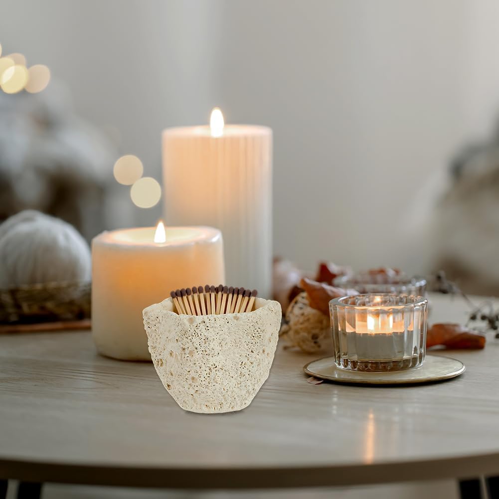 DICOSMETIC 2Pcs Decorative Match Holder Concrete Cute Match Jar Beige Matchstick Organizer Modern Home Decor Gifts Handmade Matches Box for Fireplace Bathroom Candle image 5