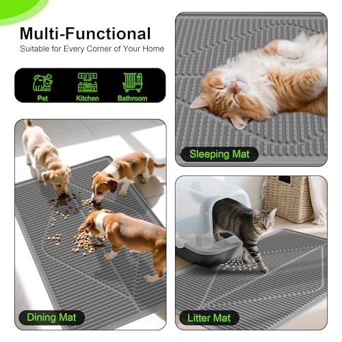 Image of Mofason Rubber Large Cat Litter Mat, Grey Silicone Kitty Cat Litter Box Mat | Waterproof 28 inchx20 inch litter matt for cats; easy clean litter trapping catcher mat, cat litterbox mats, large pet mat cat indoor