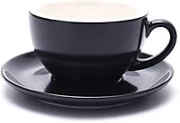Vista 13 de Taza de arte de café con leche de cerámica y platillo para café con leche y capuchino, ideal para cafetería y barista (Naranja mate, 10.5 oz)