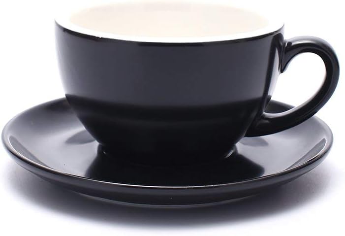 Ceramic Cup and Saucer Cappuccino Latte Art and Manual Brew Coffee (Matte Black, 8.5 oz)