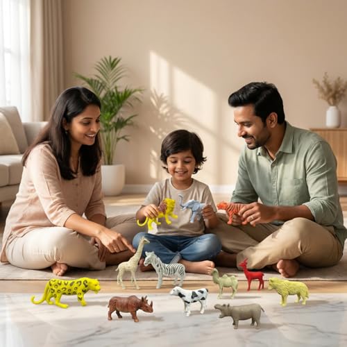 Image of ZESTHOME Jungle Animal Toys for Kids 3+ | 12PCS Forest Farm Forest Animal Action Figure Toy for Boys & Girls Birthday Gift for Children Wild Zoo Animal Set for Boys and Girls