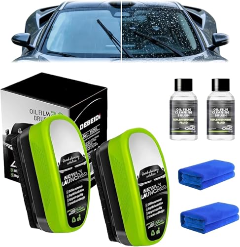 150ml Clear Vision Autoglasreiniger 2pcs 2.0 Upgrade Glass Cleaner Scheibenreiniger Car Glass Cleaner Ölabweisende Folie für Autoscheiben Ölfilm Reinigungsbürste Klare Sicht bei Regen und Nebel