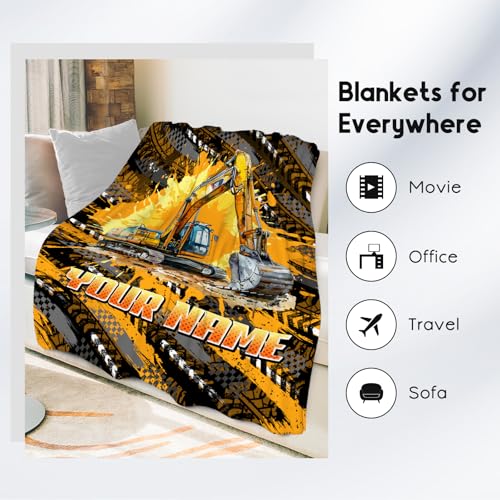 Mercuryelf Kids Blanket for Boys Personalized Excavator Blankets Gifts - 4 Sizes Cozy Flannel Throw for Toddler