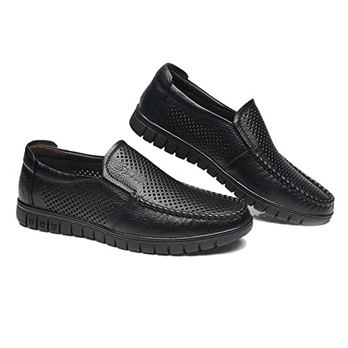 Classic Men's Shoes Genuine Leather Slip-on Flat Soft Sole Loafer (Perforation Optional)(Perforation BK,10 M US)3