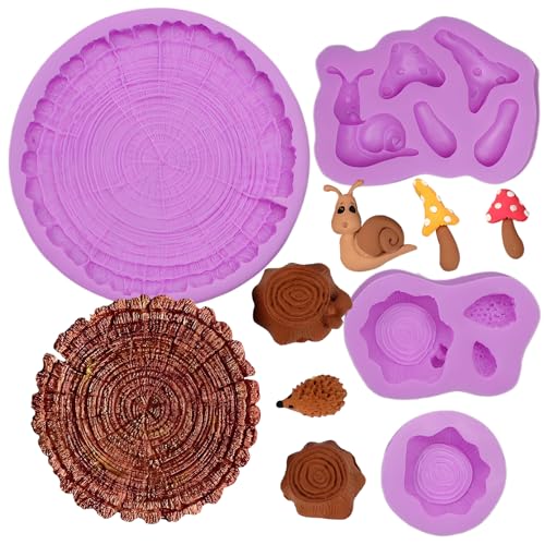 Wood Grain Tree Bark Silicone Fondant Molds Mushroom Chipmunk Shape Chocolate Baking Molds for Cake...