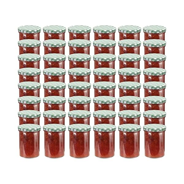 LONGMHKO Lebensmittelaufbewahrung Marmeladengläser mit Weißem/Grünem Deckel 48 STK. 400 ml Abmessungen: 7,9 x 11,3 cm…
