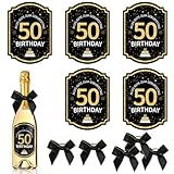 50. Geburtstag Flaschenetikett, 5 Stück Selbstklebend Geburtstag Flaschenetikett mit Schleife, Happy Birthday Etikett, Geburtstags-Flaschenetikett für Sekt und Weinflaschen(8.5x10.5cm)